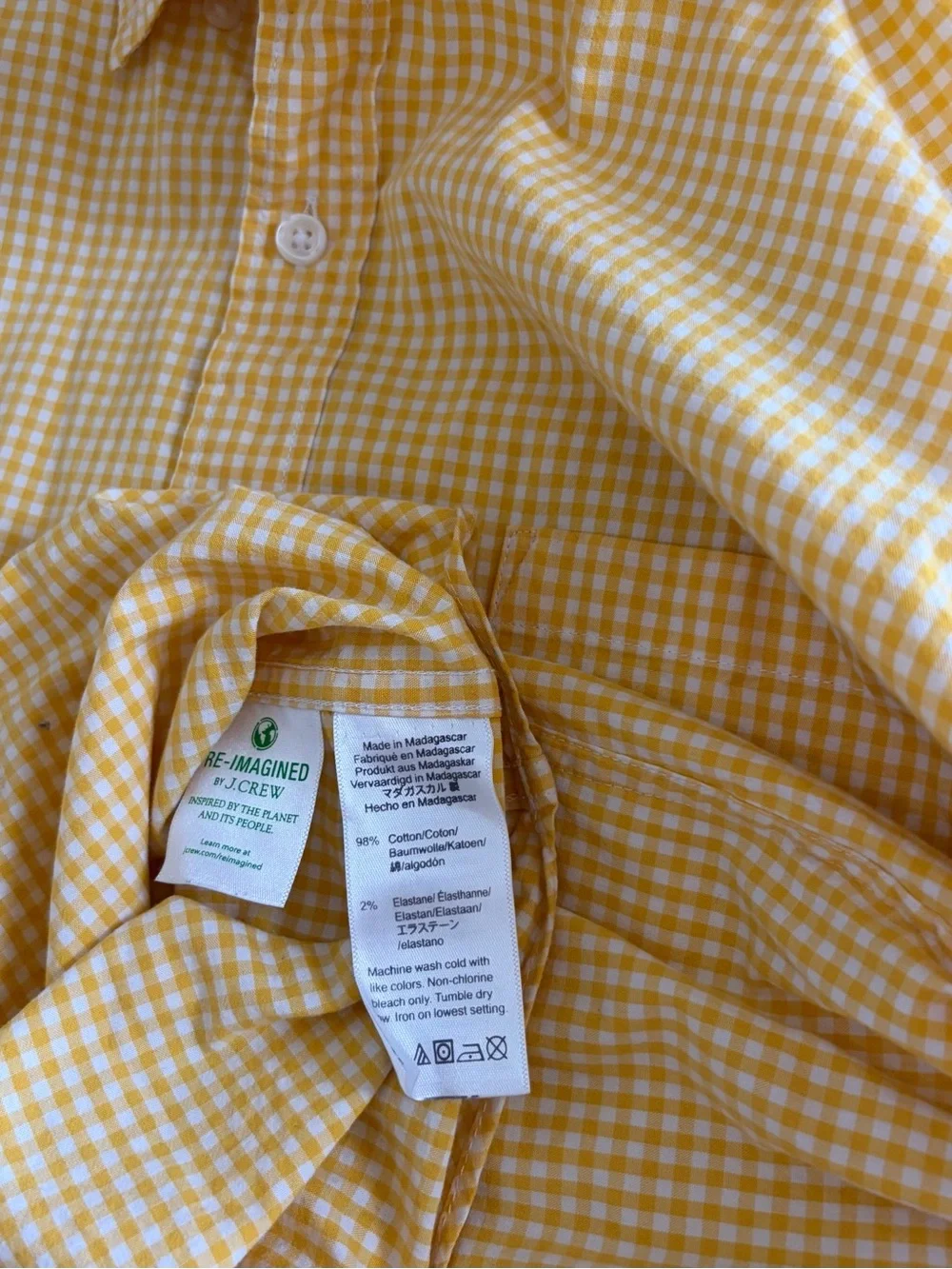 J. Crew Flex Washed Cotton Gingham Button-Up Shirt, Size: XL